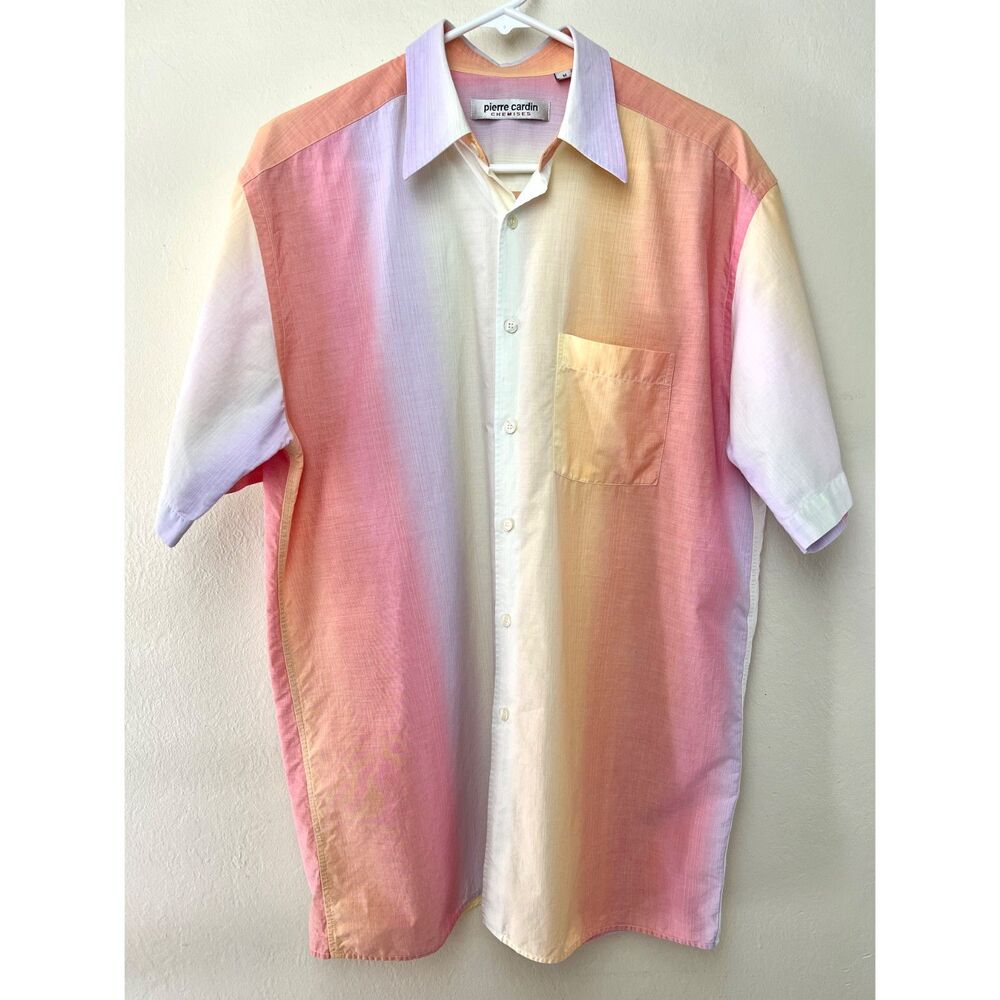 Vintage Pierre Cardin Pastel Ombre Sunset Chemises Button Down Men's Shirt Sz M